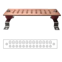 BARRA DE CONEXION C/AISLADOR+SOPORTE COBRE 1/4"X4"X24" Ø7/16"