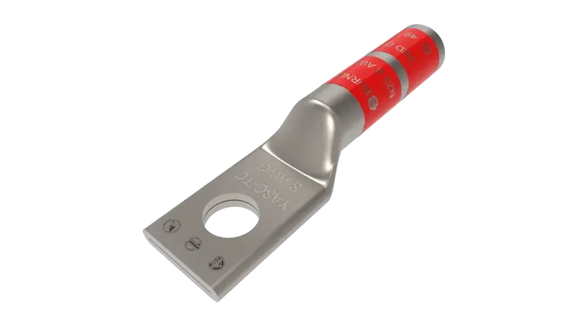 TERMINAL DE COMPRESION BARRIL LARGO CU/ES #8AWG Ø1/4" 35kV, UL